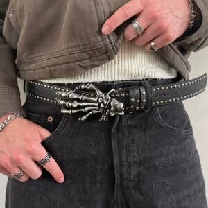 y2k style gothic skeleton hand western design belt